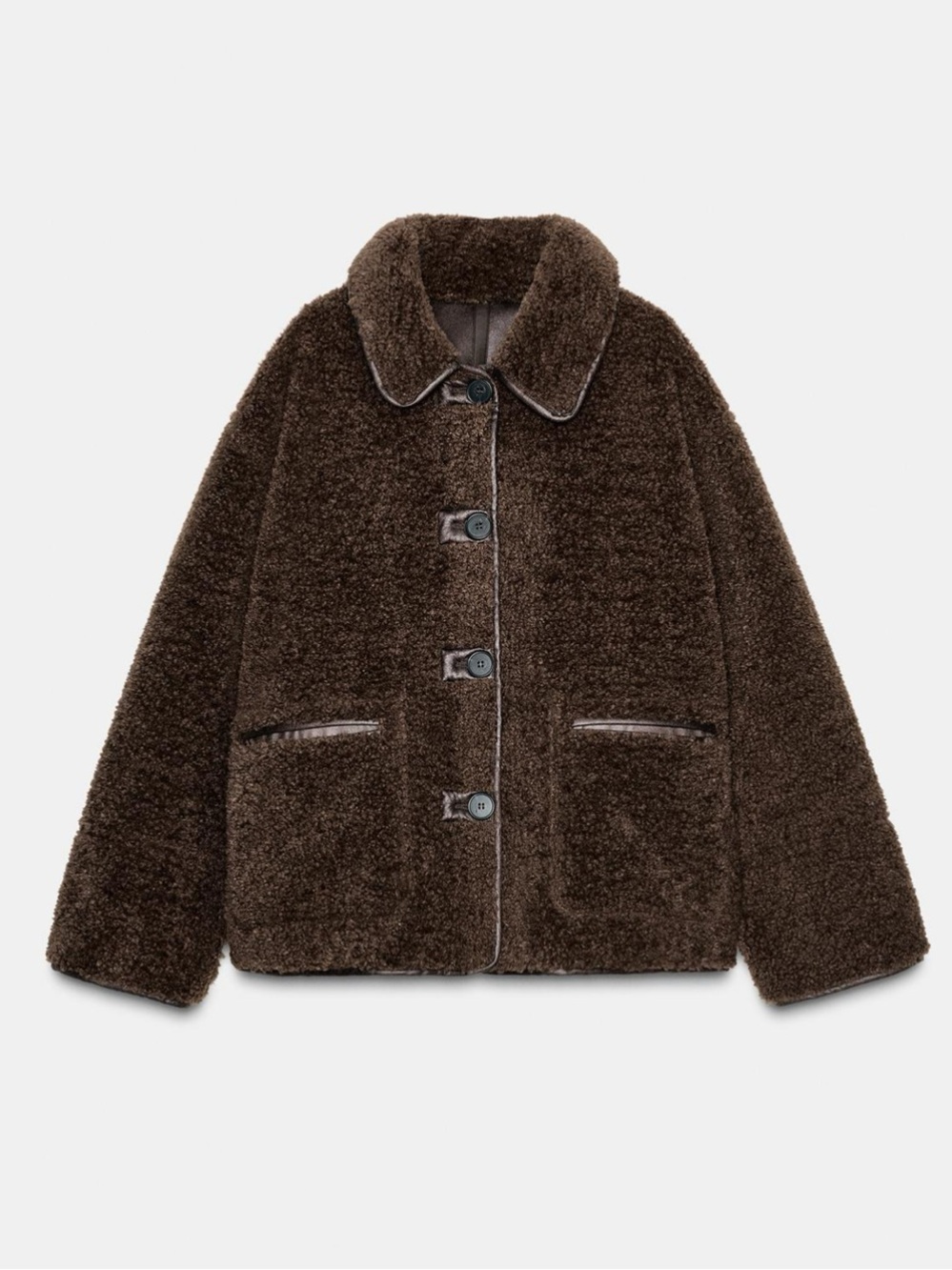 ZARA REVERSIBLE DOUBLE FACED JACKET COAT MEDIUM DARK BROWN TEDDY FAUX FUR SHERPA